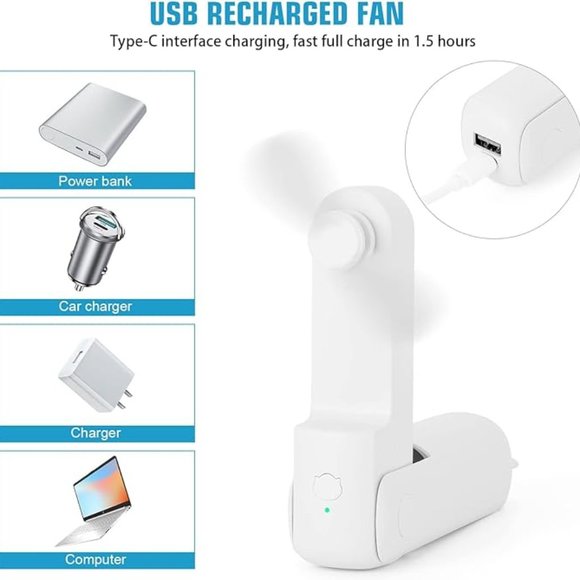 Green Portable Small Pocket Fan Rechargable - Picture 2 of 6